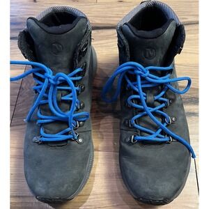 Merrell J58219 Mens 10 Mid Hiking Boots Vibram Sole Gray Blue Laces